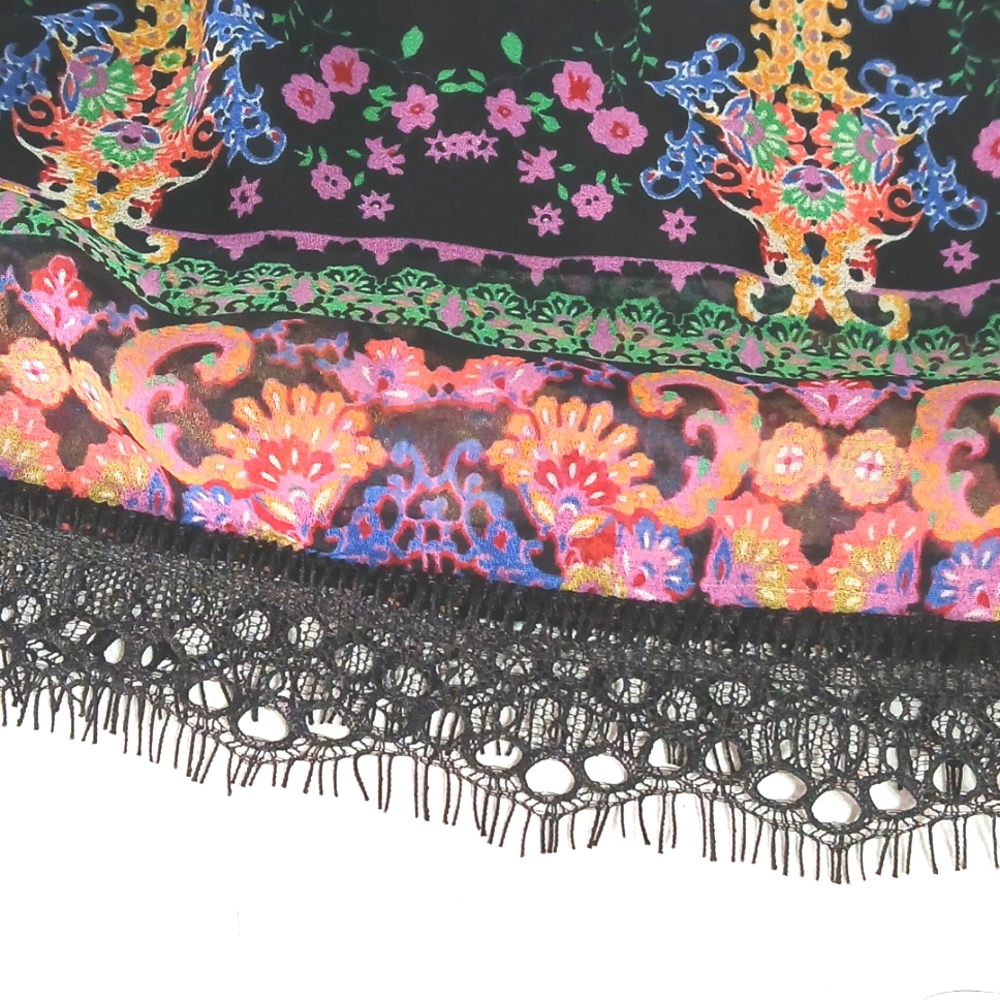 💜 Sui by Anna Sui Paisley Chiffon Lace Skirt – Shirred Waist, Size L - Picture 5 of 7